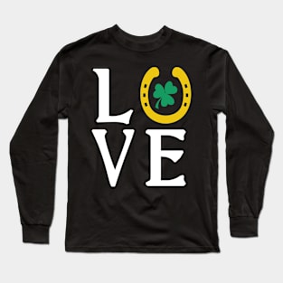 Saint Patrick's Day Irish LOVE Shamrock Horse Shoe Long Sleeve T-Shirt